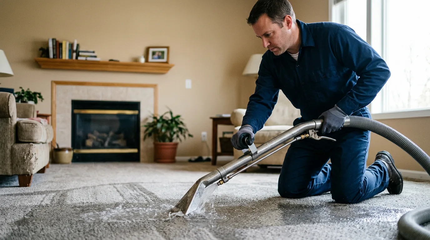 Water damage restoration technician working near Galveston, IN